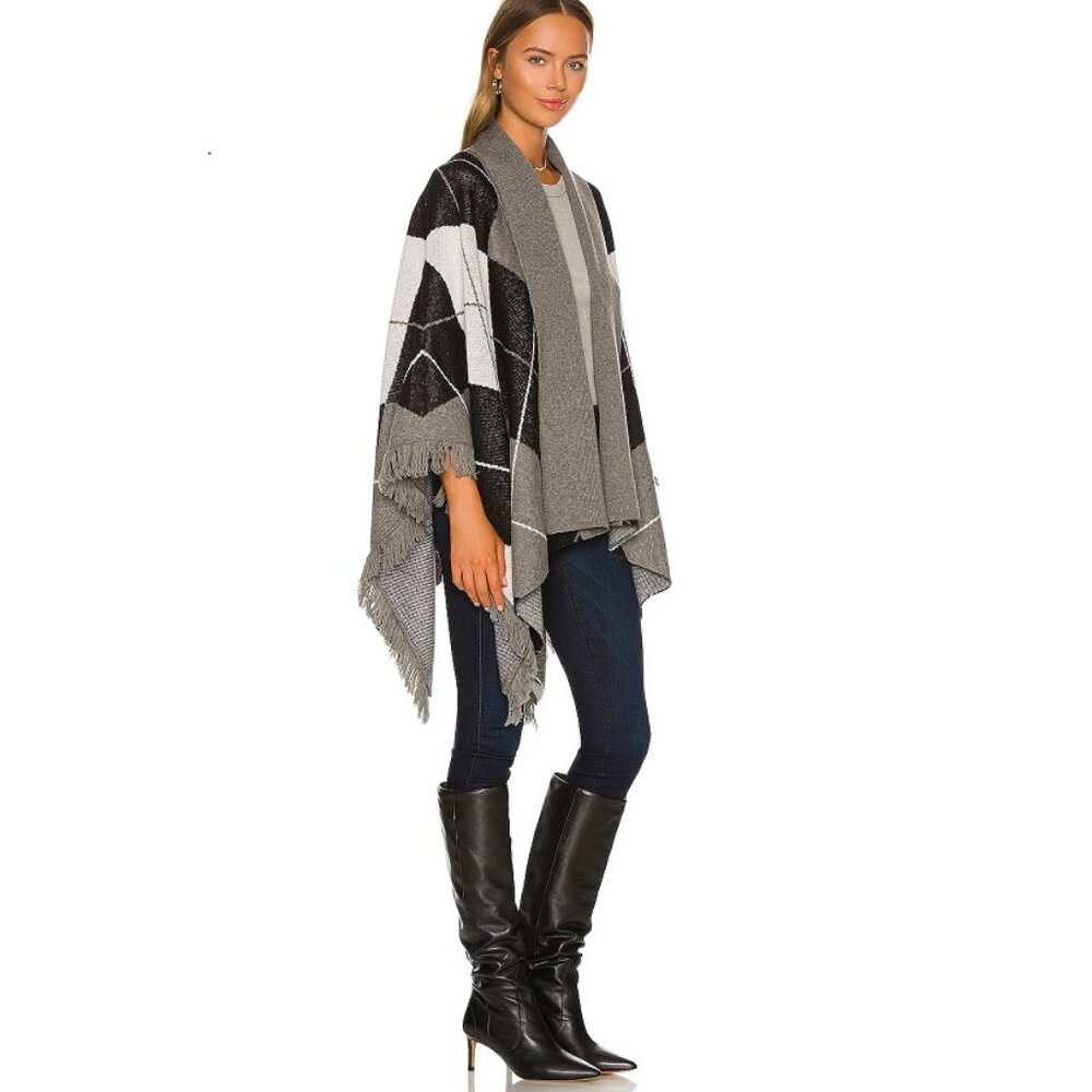 L'AGENCE Jaclyn Argyle wool Blend Poncho/Cape - Picture 3 of 14